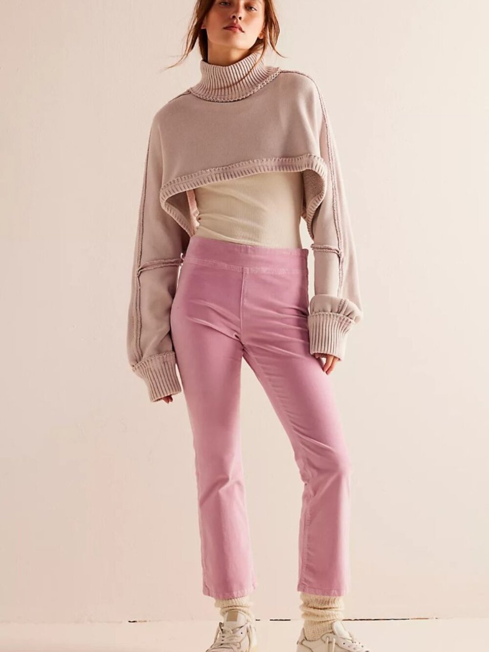 Free People In My Feelings Velvet Crop Flare Pants in Pink/Rose Size XS